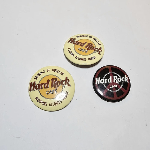 Lot Of 3 Vintage Hard Rock Cafe Collectible Metal Button Pins see pictures for r - Picture 1 of 4